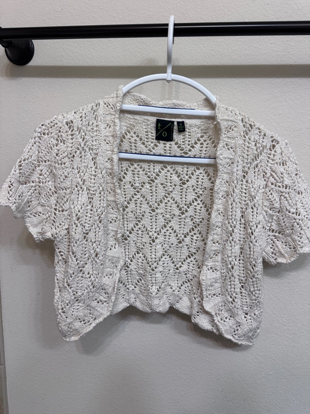 Forever 21 Cream Crochet Open-Front Short Sleeve Cardigan